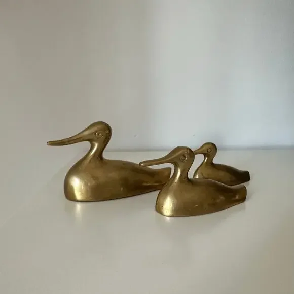 Set of 3 Solid Brass Sitting Ducks Vintage MCM - Picture 4 of 7